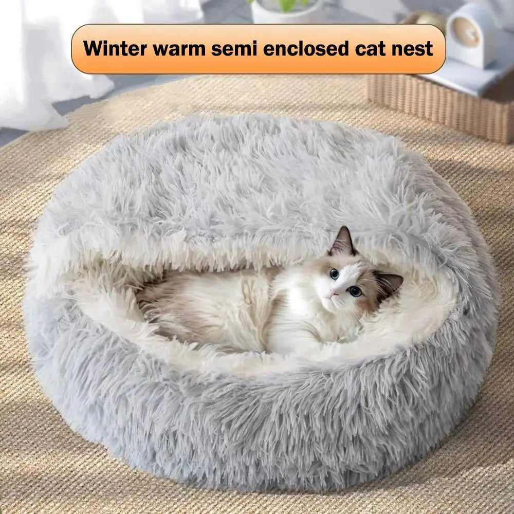 2 in 1 Soft Plush Pet Bed 50CM with Cover Round Cat Bed Pet Puppy Mattress Warm Cat Dog Sleeping Nest Cave for Small Dogs Mats