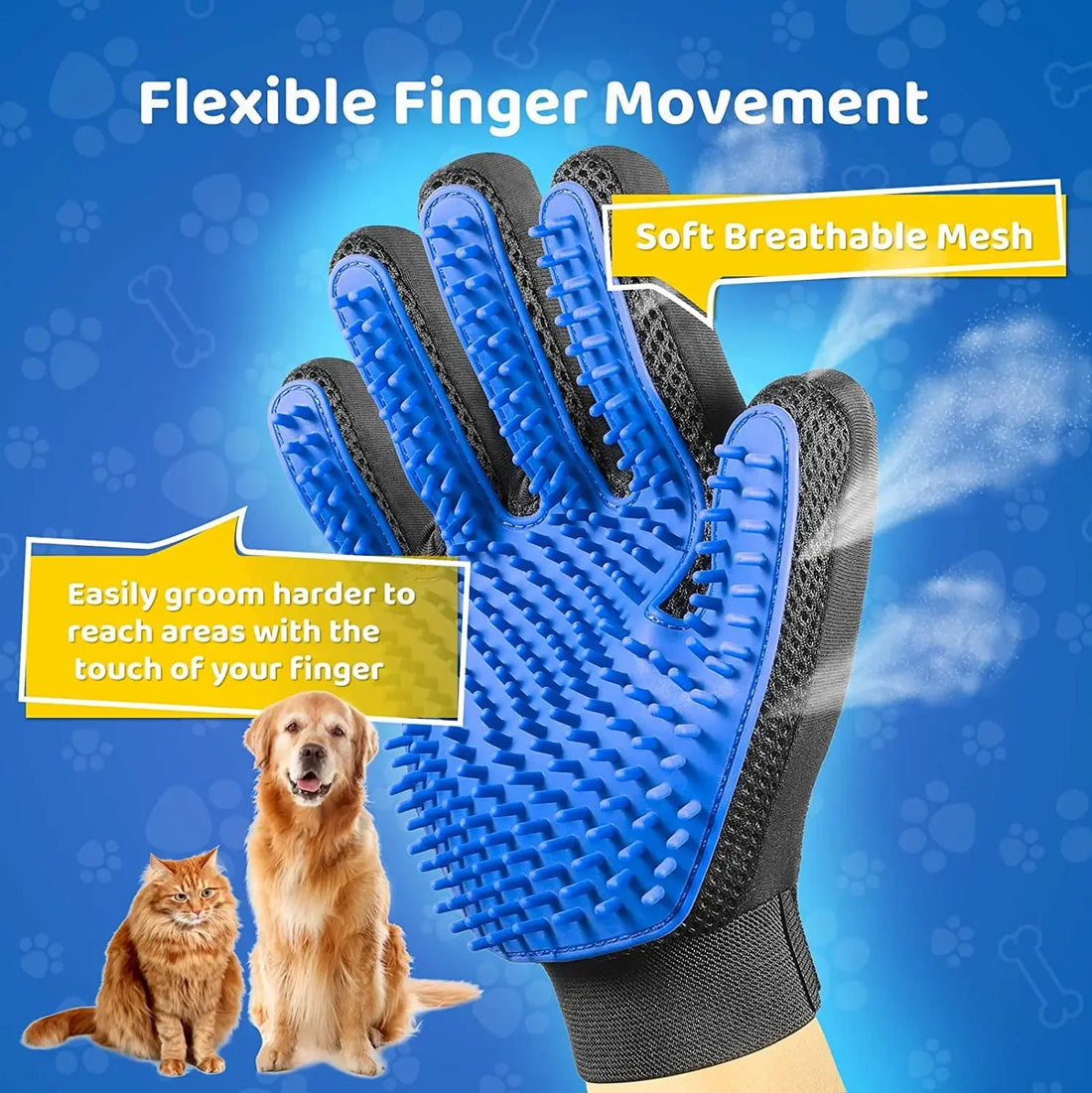 Pet Grooming Glove – Gentle Hair Remover & Massage Mitt for Dogs & Cats