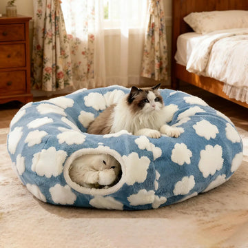 Cat Tunnel Bed Washable with Ball Tunnel