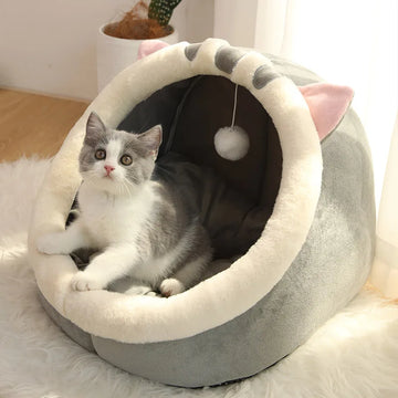 Deep Sleep Cartoon Cat Bed – Foldable Cozy Pet Cave Bed