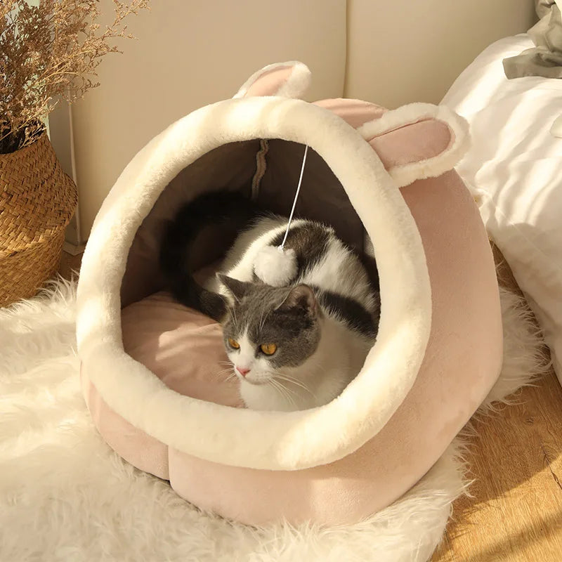 Deep Sleep Cartoon Cat Bed – Foldable Cozy Pet Cave Bed